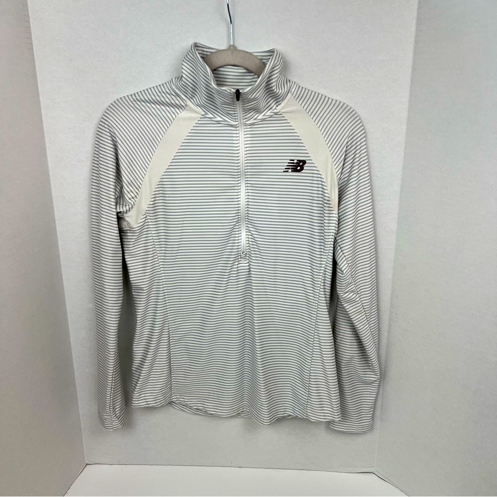 New Balance half zip stripped grey and white pullover size small
